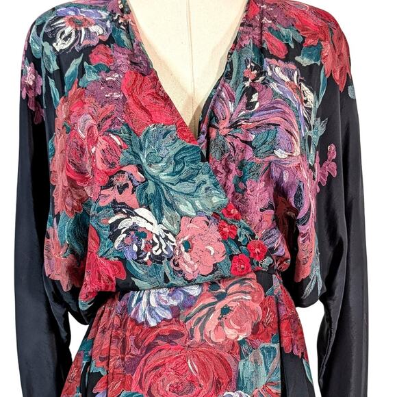 Vintage Carole Little Floral Maxi Dress 80s Romantic Rose Print Size 10 - Picture 5 of 9